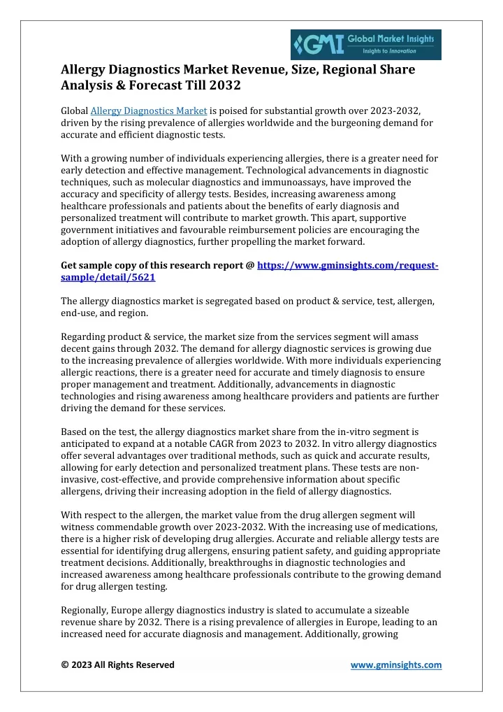 allergy diagnostics market revenue size regional