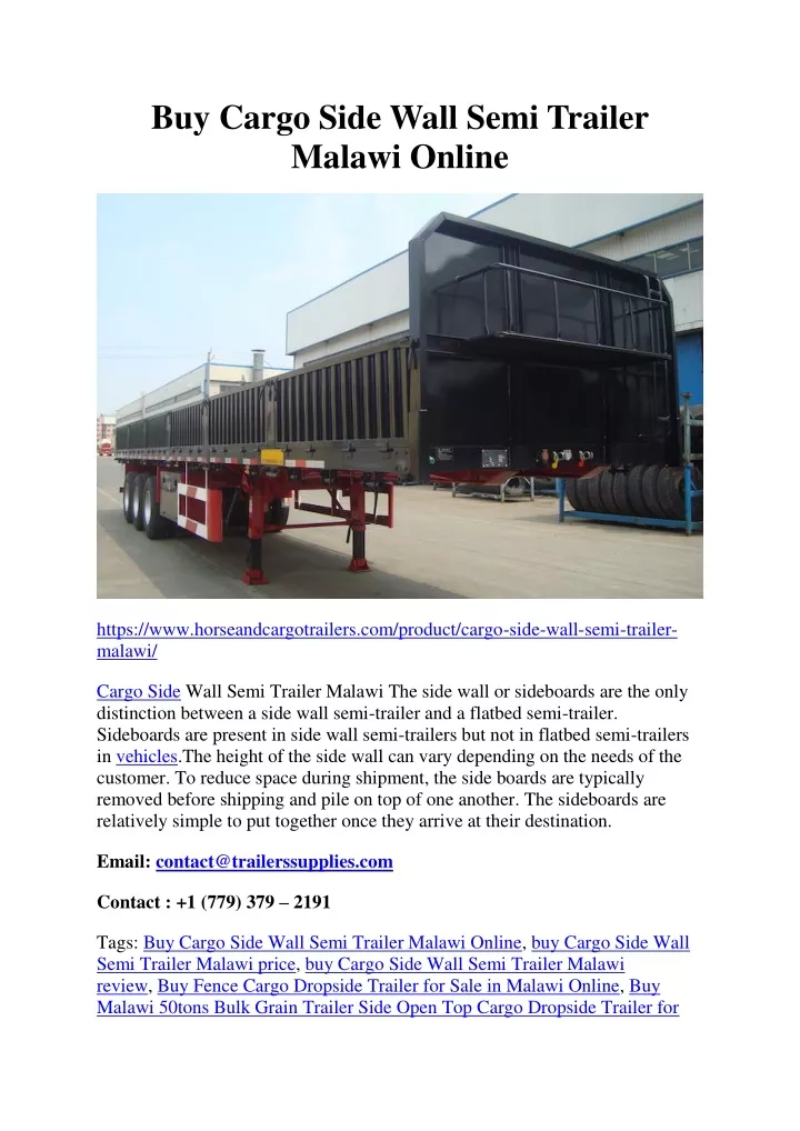 buy cargo side wall semi trailer malawi online