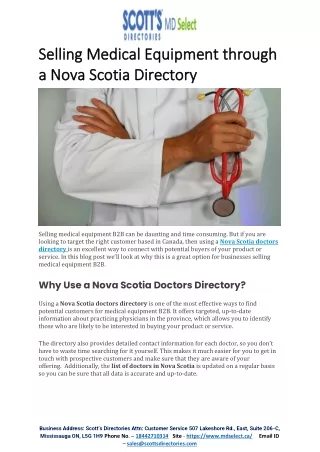 Selling Medical Equipment through a Nova Scotia Directory - MD Select