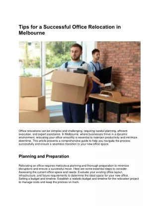 Tips for a successful office relocation in Melbourne