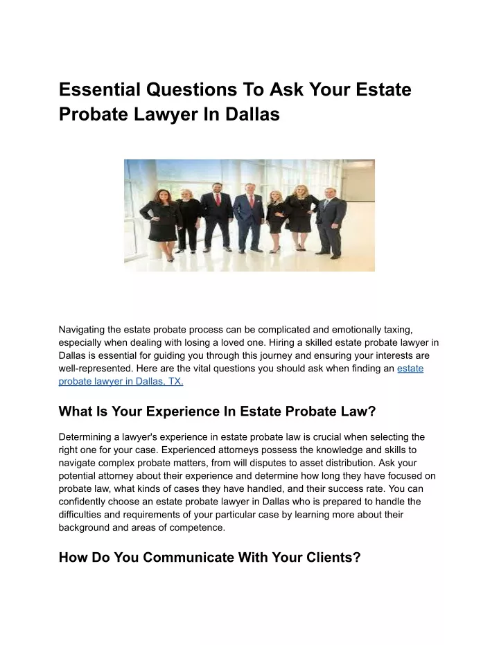 essential questions to ask your estate probate