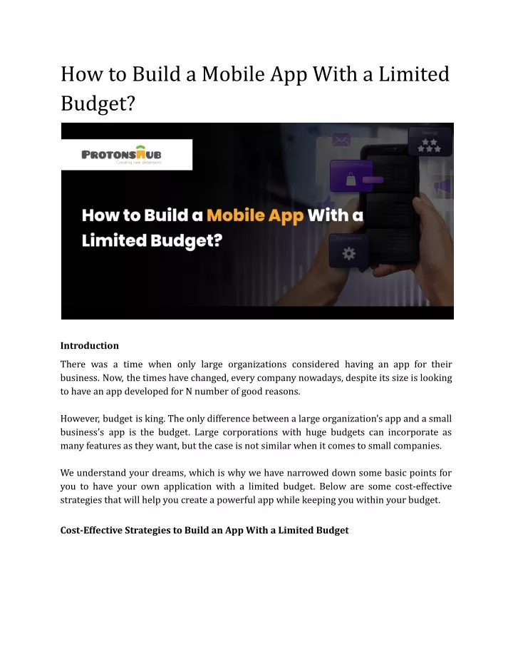 how to build a mobile app with a limited budget
