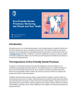 Eco-Friendly Dental Practices | TwentyOne Dental
