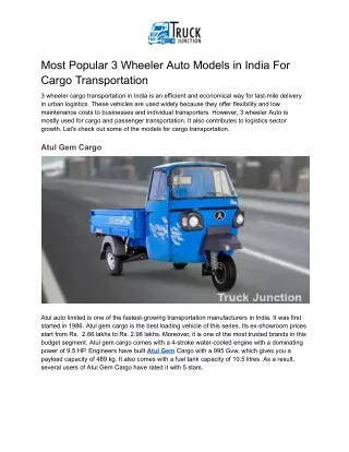 Most Popular 3 Wheeler Auto Models in India For Cargo Transportation