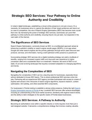 Strategic SEO Services: Your Pathway to Online Authority and Credibility