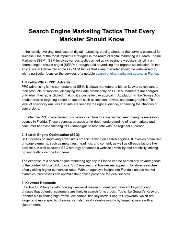 search engine marketing tactics that every