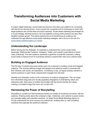 Transforming Audiences into Customers with Social Media Marketing