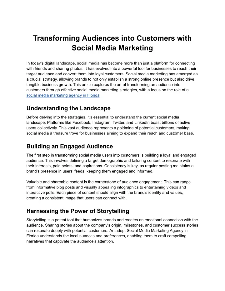 transforming audiences into customers with social