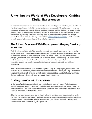 Unveiling the World of Web Developers: Crafting Digital Experiences