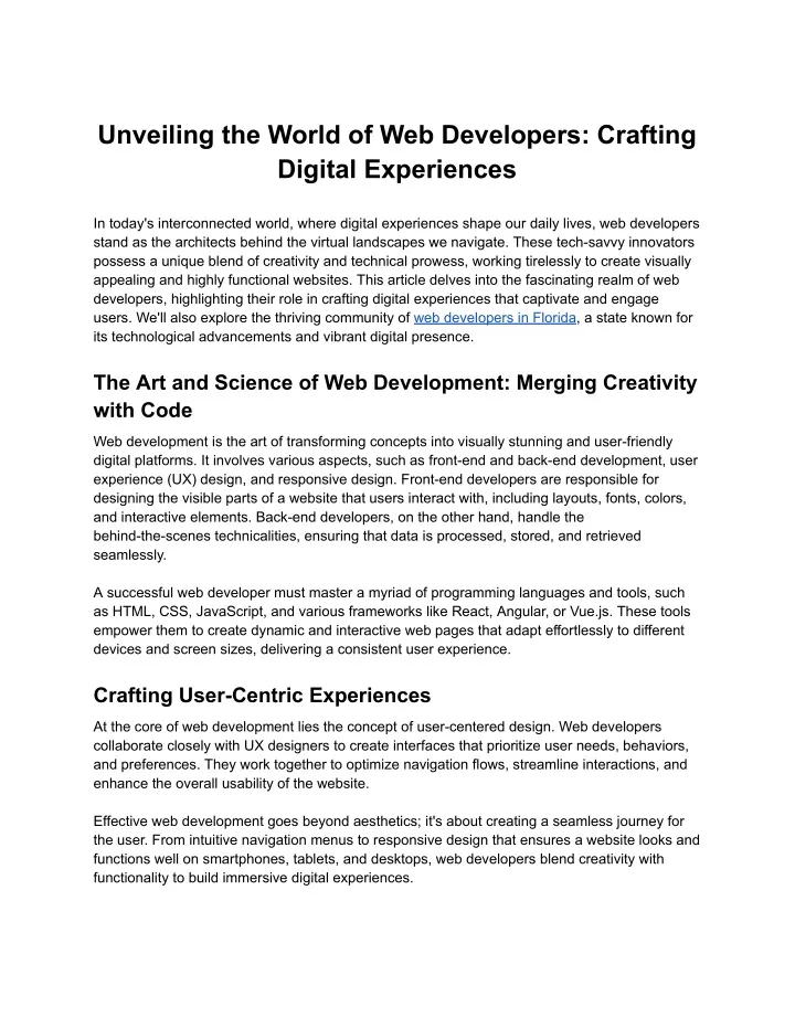 unveiling the world of web developers crafting