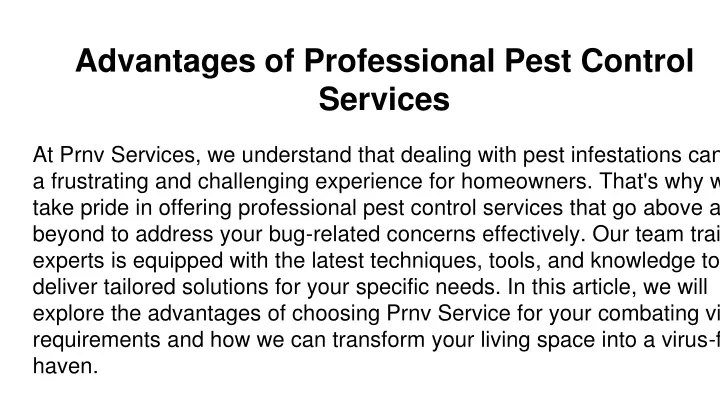 advantages of professional pest control services