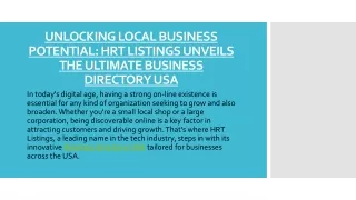 HRT LISTINGS UNVEILS THE ULTIMATE BUSINESS DIRECTORY USA
