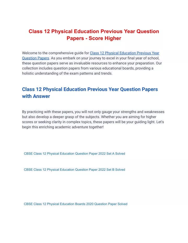 physical education previous year question paper class 12