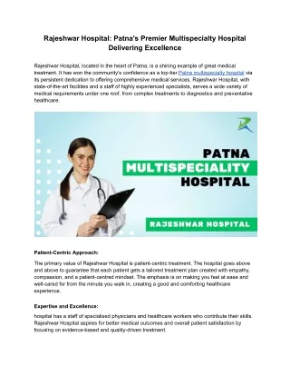 Patna's Premier Multispecialty Hospital Delivering Excellence
