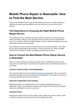 Mobile Phone Repair in Newcastle: How to Find the Best Service