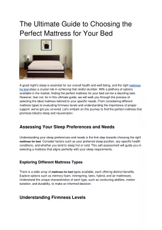 The Ultimate Guide to Choosing the Perfect Mattress for Your Bed