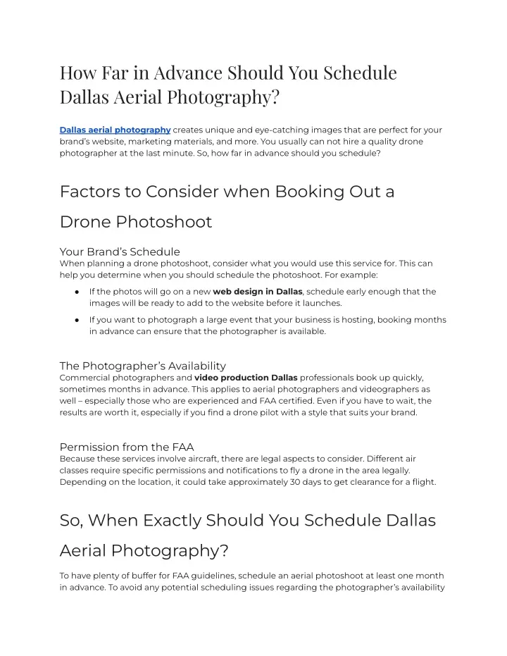 how far in advance should you schedule dallas