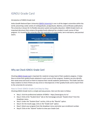Introduction of IGNOU Grade Card