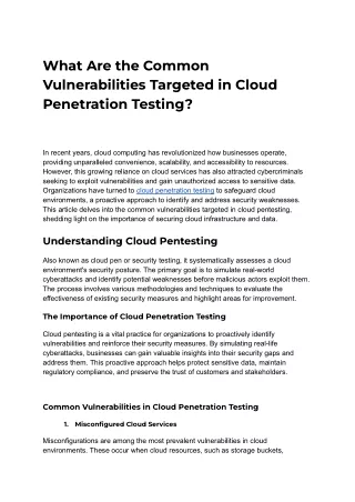 What Are the Common Vulnerabilities Targeted in Cloud Penetration Testing_
