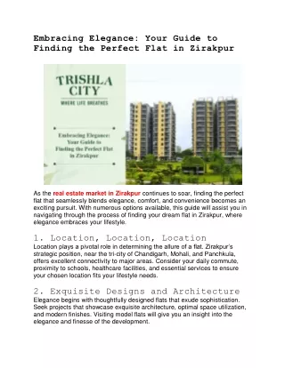 Your Guide to Finding the Perfect Flat in Zirakpur
