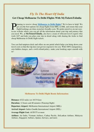 Get Cheap Melbourne To Delhi Flights