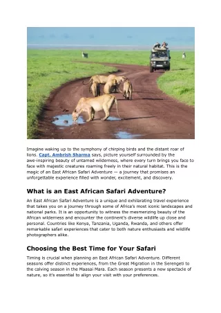 Capt. Ambrish Sharma | Embark on an Unforgettable East African Safari Adventure