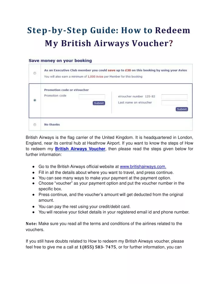 step by step guide how to redeem my british airways voucher