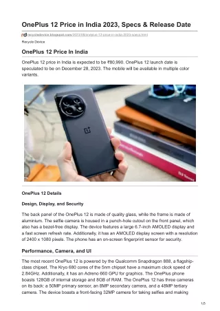 oneplus 12 price in india 2023 specs release date