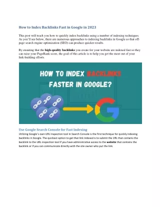 How to Index Backlinks Fast in Google in 2023
