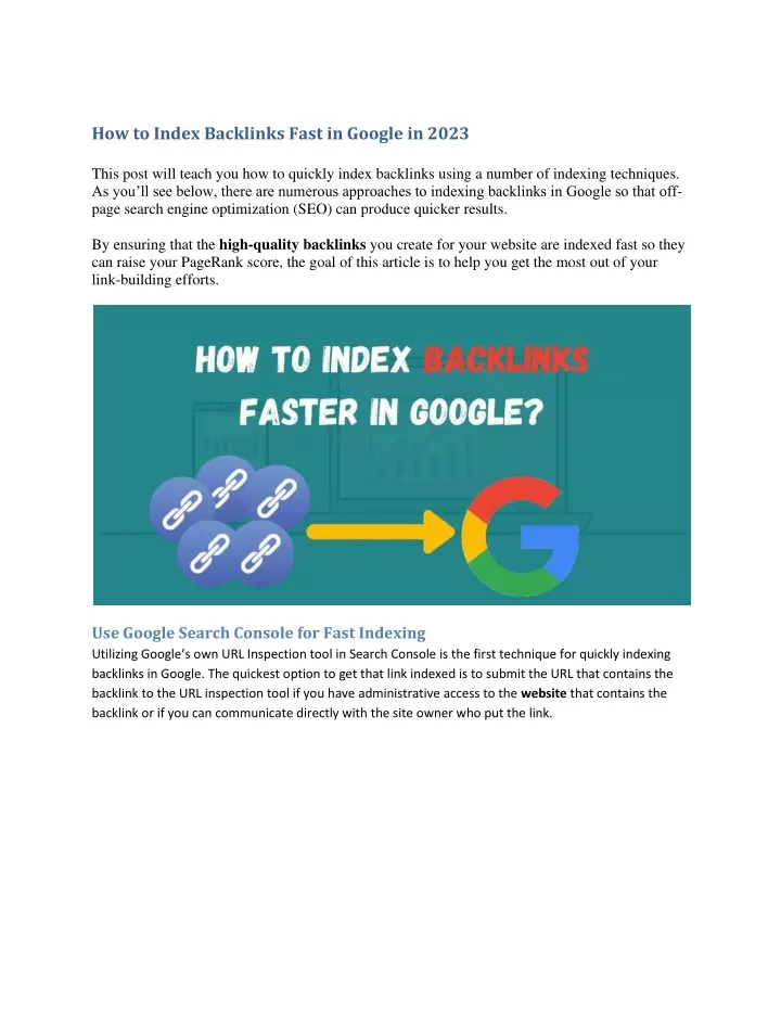 how to index backlinks fast in google in 2023
