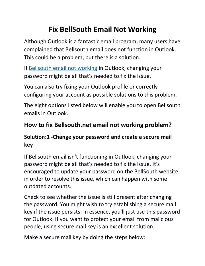 fix bellsouth email not working