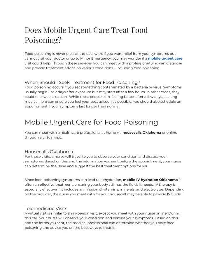 does mobile urgent care treat food poisoning