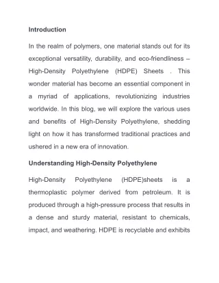 High-Density Polyethylene (HDPE)_ A Wonder Material Transforming Industries