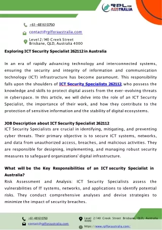 Exploring ICT Security Specialist 262112 in Australia