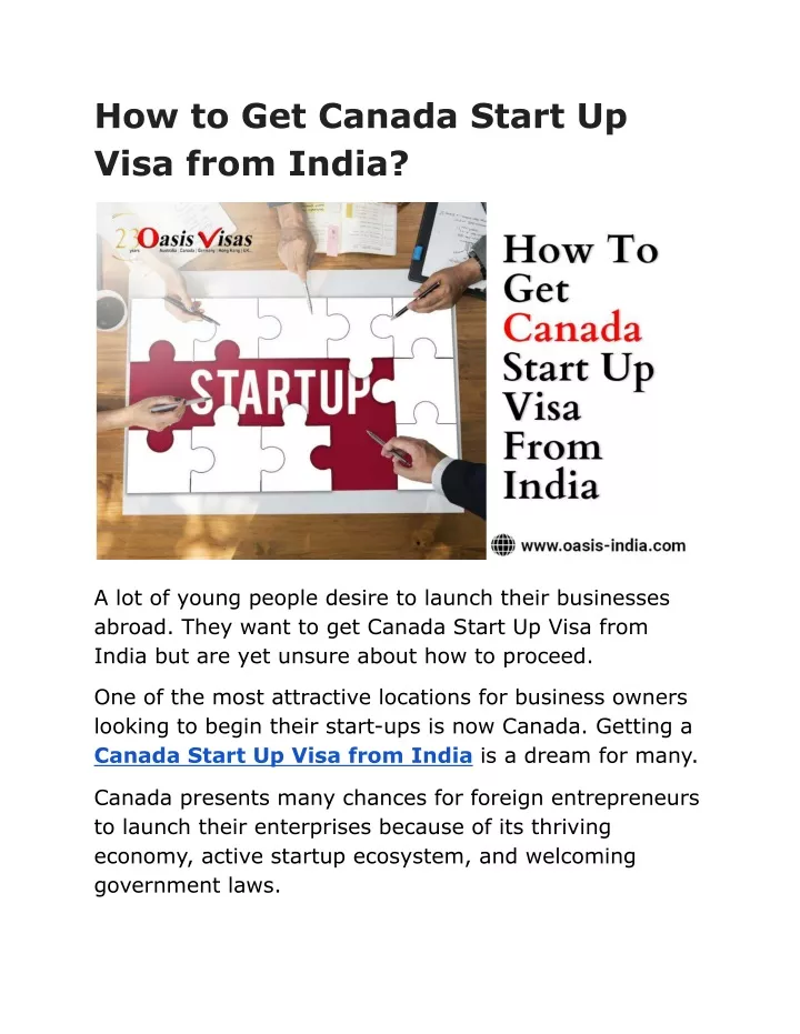 how to get canada start up visa from india