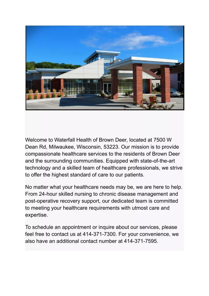 welcome to waterfall health of brown deer located