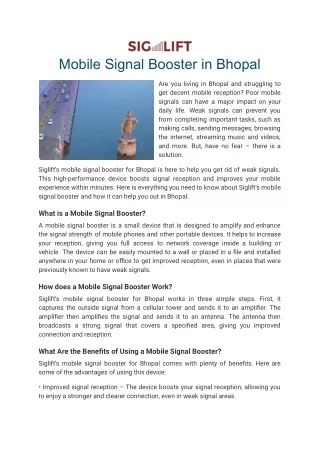 # No.1 Mobile Signal Boosters in Bhopal | Siglift