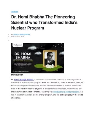 Dr. Homi Bhabha The Pioneering Scientist who Transformed India's Nuclear Program