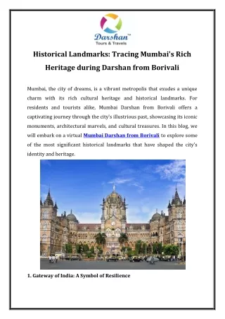 Historical Landmarks Tracing Mumbai's Rich Heritage during Darshan from Borivali