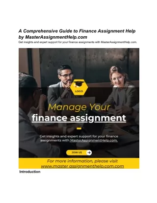 A Comprehensive Guide to Finance Assignment Help  by MasterAssignmentHelp.com