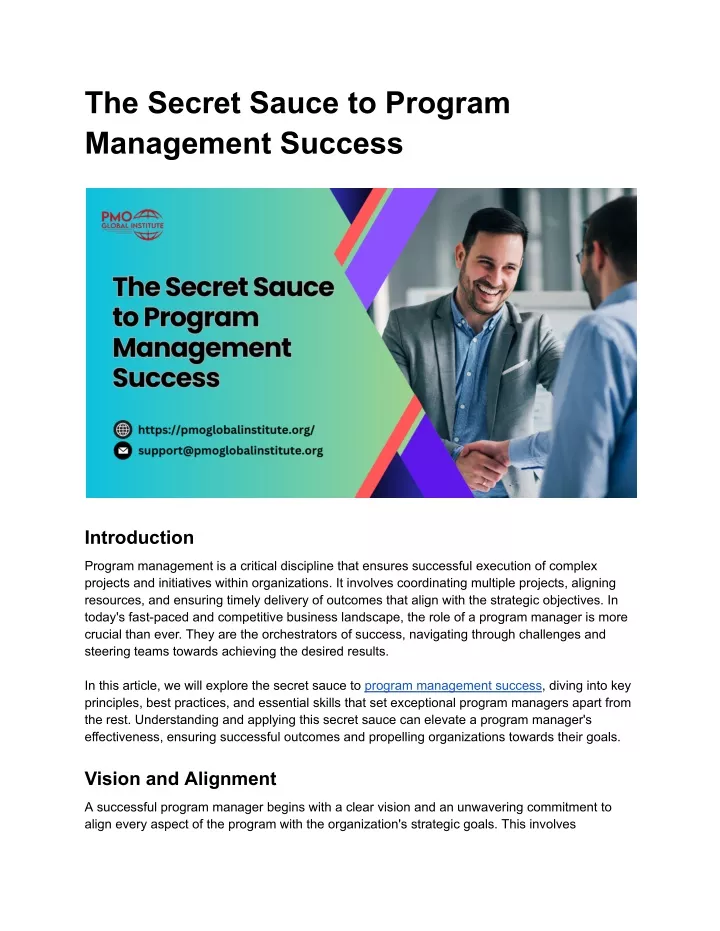 the secret sauce to program management success