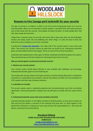 Reasons to hire Canoga park locksmith for your security