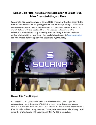 Solana Coin Price: An Exhaustive Exploration of Solana (SOL) Price, Characterist