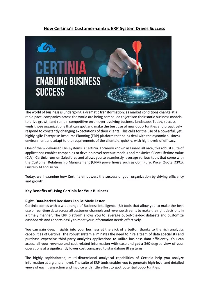 how certinia s customer centric erp system drives