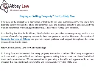 Buying or Selling Property? Let Us Help You
