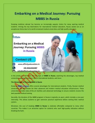 Embarking on a Medical Journey: Pursuing MBBS in Russia
