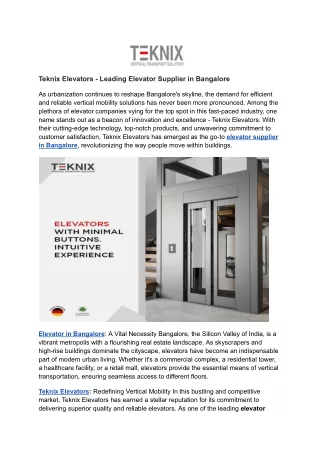teknix elevators leading elevator supplier