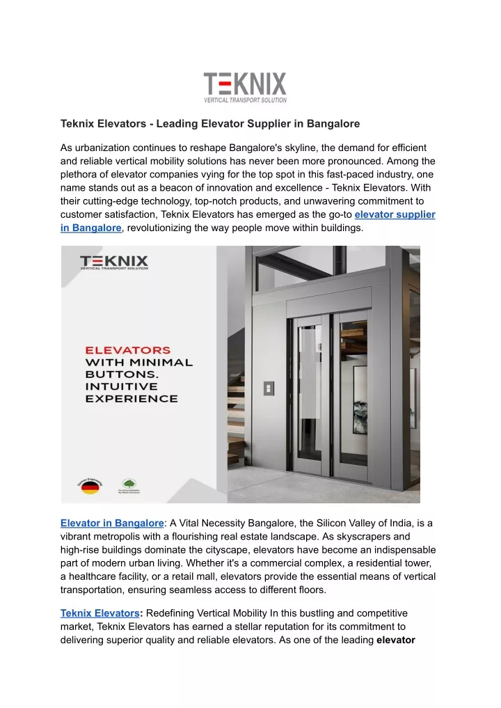 teknix elevators leading elevator supplier