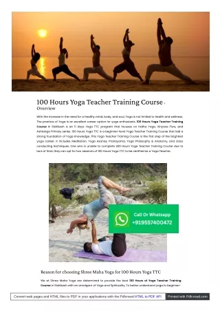 100 hours yoga teacher training course overview