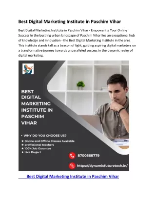Best Digital Marketing Institute in Paschim Vihar